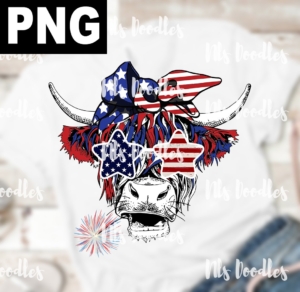 hairy shaggy cow-independence day colors -PNG DIGITAL DOWNLOAD for sublimation or screens