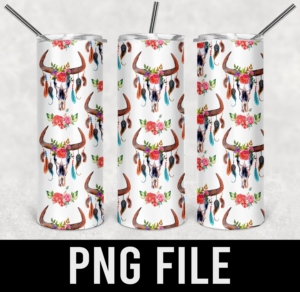 Watercolor bull skull pattern-PNG DIGITAL DOWNLOAD for sublimation or screens