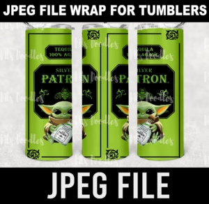 silver patron tequila label baby yoda-jpeg DIGITAL DOWNLOAD for sublimation or screens