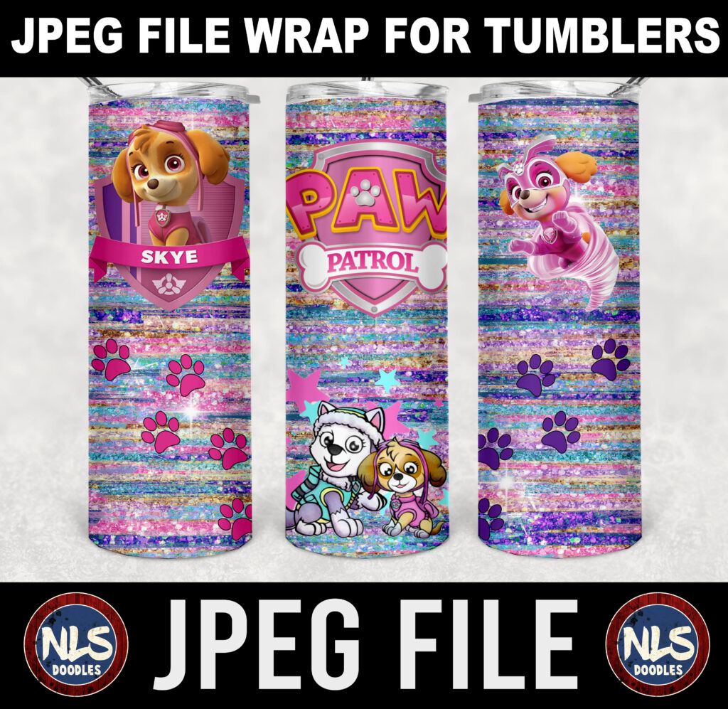 skye paw patrol glitter-cute for kids-20oz tumbler-jpeg- DIGITAL DOWNLOAD for sublimation and waterslide