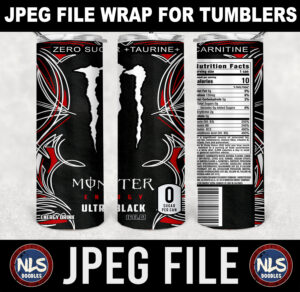 Monster energy drink ultra black-20oz tumbler wrap-jpeg- DIGITAL DOWNLOAD for sublimation and waterslide