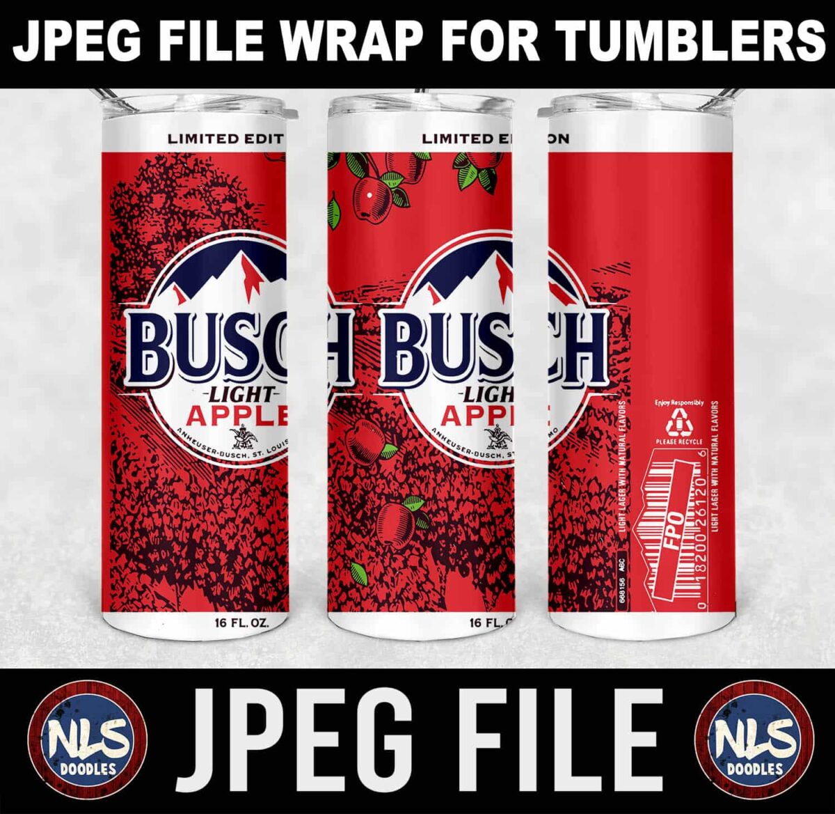 busch light apple label20oz tumbler wrapjpeg DIGITAL DOWNLOAD for