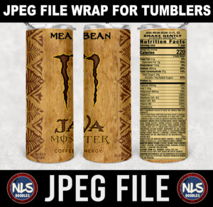 Java Monster Mean Bean-20oz tumbler wrap-jpeg- DIGITAL DOWNLOAD for sublimation and waterslide