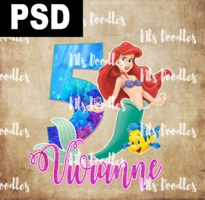 little mermaid disney - birthday PSD editable template DIGITAL DOWNLOAD for sublimation or screens