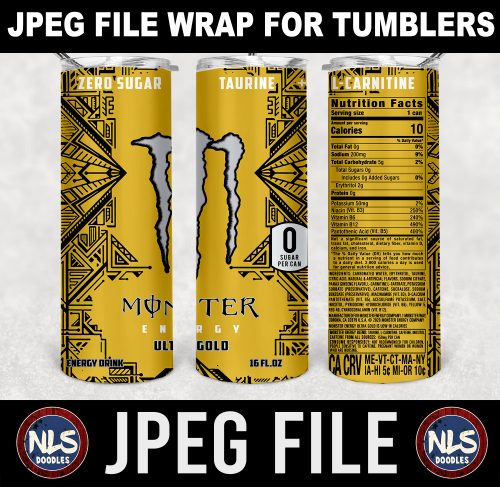 Monster energy drink ultra gold-20oz tumbler wrap-jpeg- DIGITAL DOWNLOAD for sublimation and waterslide