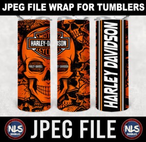 Harley Davidson skull orange  -20oz tumbler wrap-jpeg- DIGITAL DOWNLOAD for sublimation and waterslide