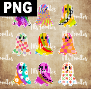 colorful pastel ghosts-PNG DIGITAL DOWNLOAD for sublimation or screens
