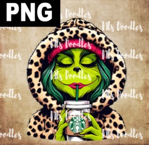 bougie grinch girl leoaprd hoddie and starbucks-PNG File DIGITAL DOWNLOAD for sublimation or screens