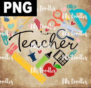 Teacher Heart  PNG DIGITAL DOWNLOAD for sublimation or screens