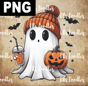 cute ghost coffee and pumpkin-DIGITAL DOWNLOAD for sublimation or screens