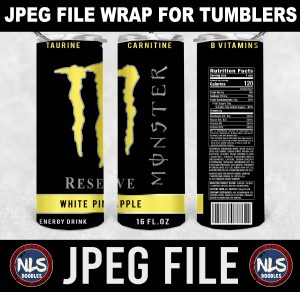 Monster Energy Reserve White Pineapple  label wrap-DIGITAL DOWNLOAD for sublimation or screens