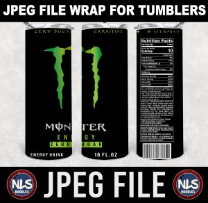 Zero Sugar Monster Energy   label wrap-DIGITAL DOWNLOAD for sublimation or screens