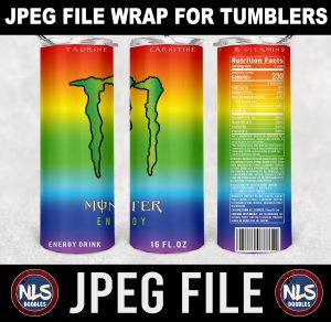 monsterenergy green original raibow  label wrap-DIGITAL DOWNLOAD for sublimation or screens