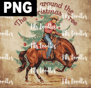 rockin around the christmas tree-vintage cowboy - PNG DIGITAL DOWNLOAD for sublimation or screens