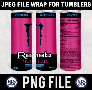 Rehab Monster Wild Berry -20oz tumbler label wrap-png- DIGITAL DOWNLOAD for sublimation and waterslide