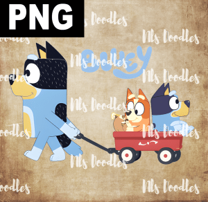 Bluey Bandit, Bluey, Bingo Wagon Ride - PNG File design for sublimation and Dtf