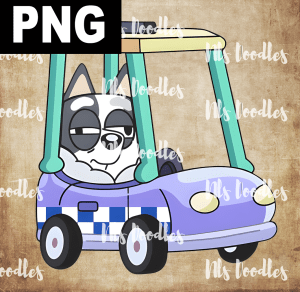 Bluey Muffin In Car - PNG File design for sublimation and Dtf