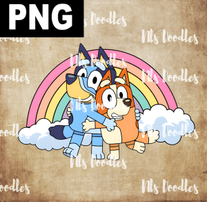Bluey and bingo rainbow - PNG File design for sublimation and Dtf
