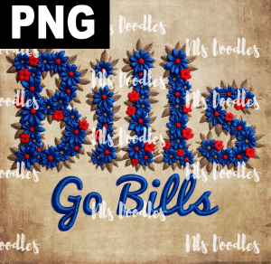 bills go bills -floral embroidery effect- PNG File design for sublimation and Dtf