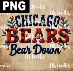 chicago bears bear down -floral embroidery effect- PNG File design for sublimation and Dtf