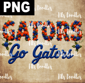 gators go gators -floral embroidery effect- PNG File design for sublimation and Dtf