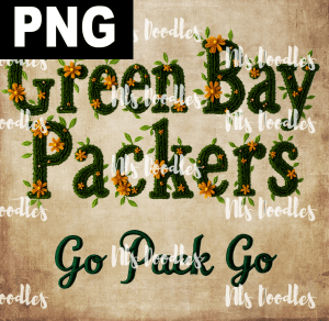 green bay packers go pack go -floral embroidery effect- PNG File design for sublimation and Dtf