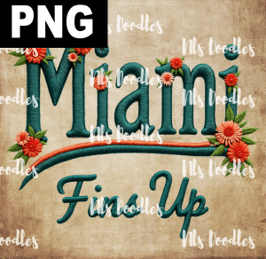 milami fins up -floral embroidery effect- PNG File design for sublimation and Dtf