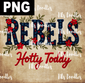 rebels hotty  toddy -floral embroidery effect- PNG File design for sublimation and Dtf