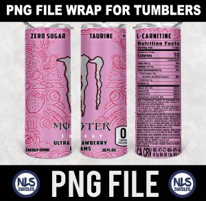 Monster ultra strawberry dreams -20oz tumbler label wrap-png- DIGITAL DOWNLOAD for sublimation and waterslide -