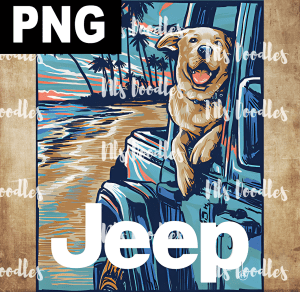 jeep buddy dog in beach - PNG File design for sublimation and Dtf