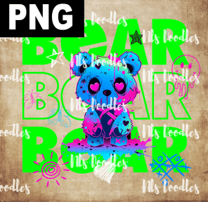 splash bear green neon version - PNG File design for sublimation and Dtf