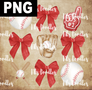 water color baeball red ribbons - PNG File design for sublimation and Dtf